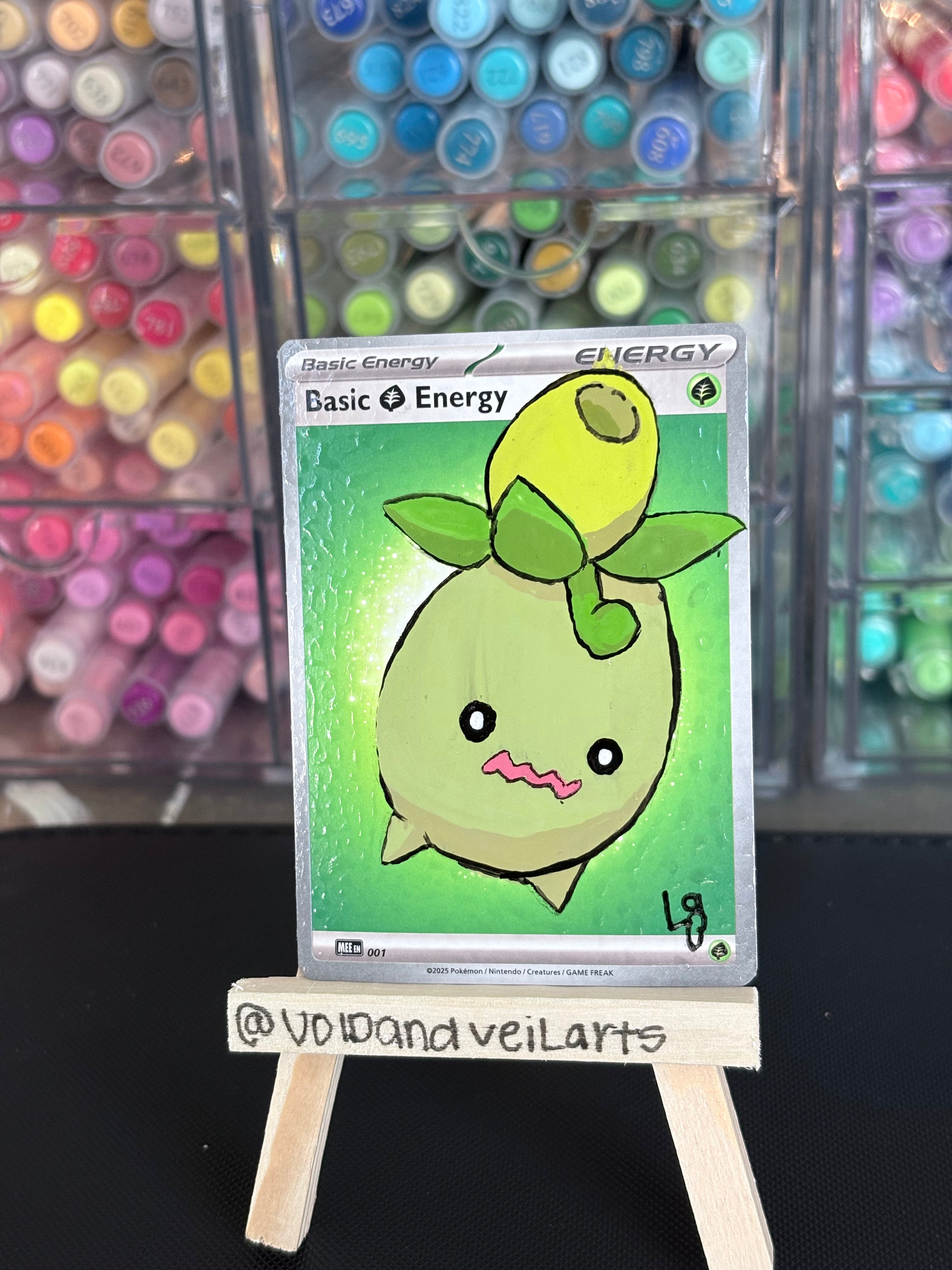 Smoliv Custom Hand-Painted Pokémon Energy Card Art