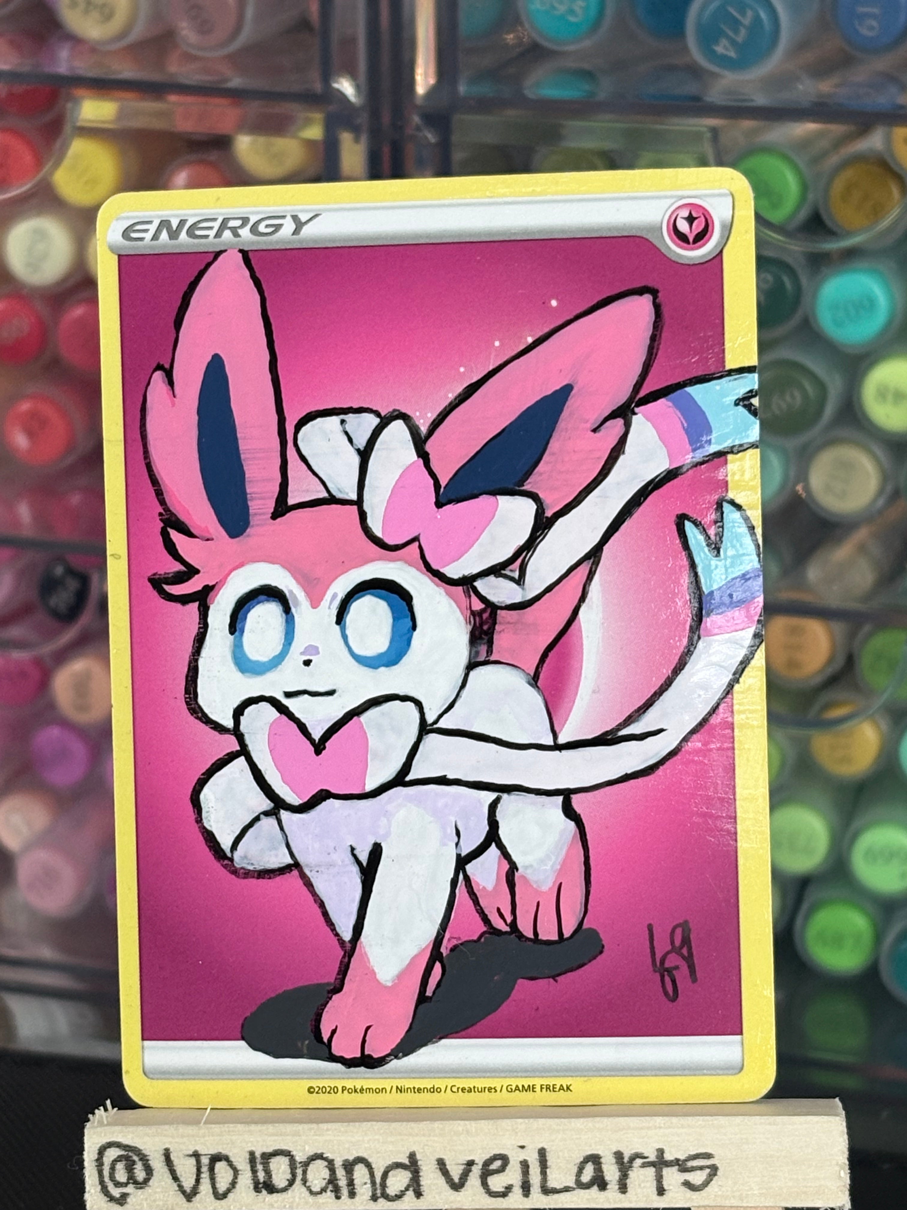 Sylveon Custom Hand-Painted Pokémon Energy Card Art