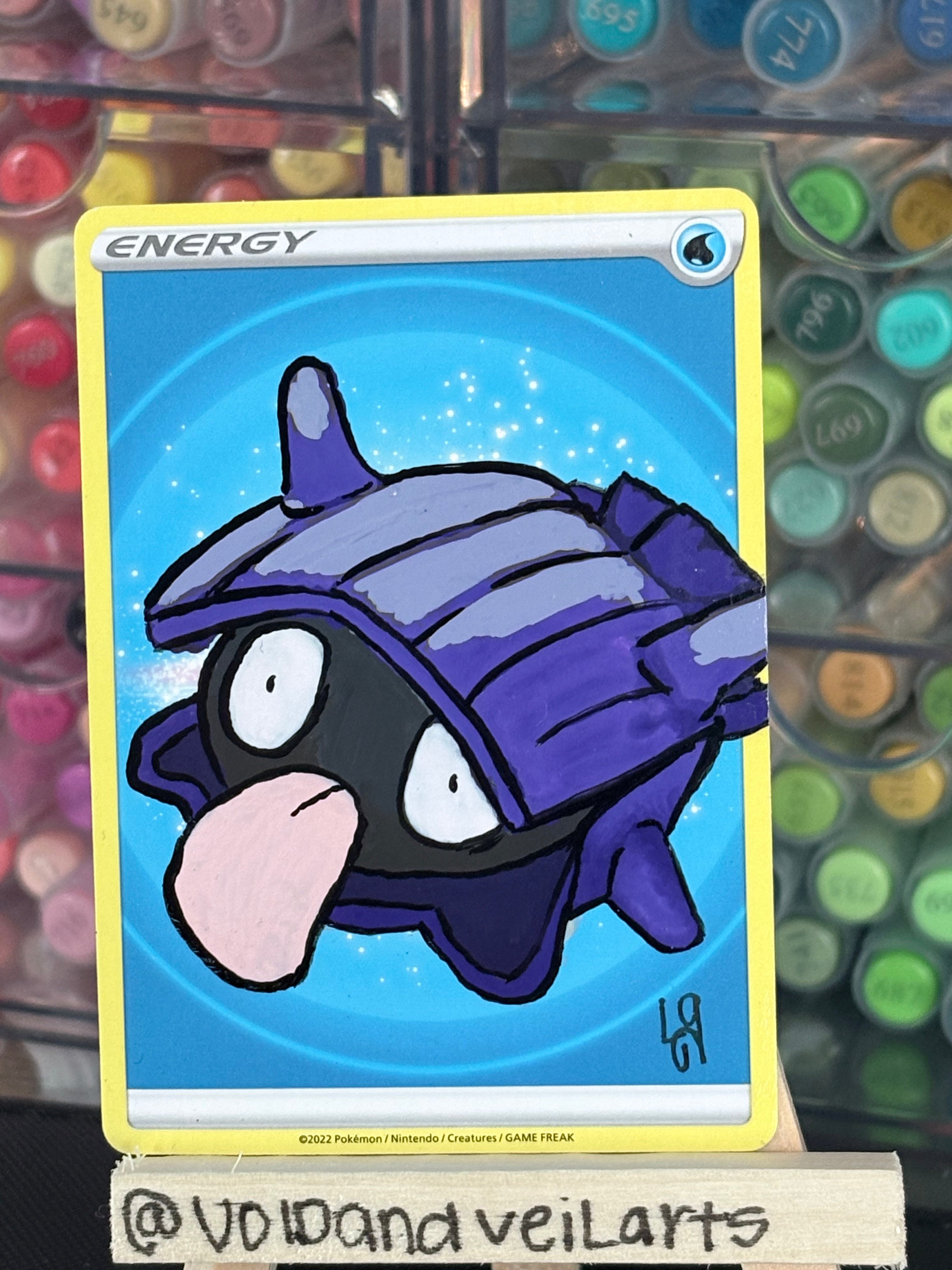 Shellder Custom Hand-Painted Pokémon Energy Card Art