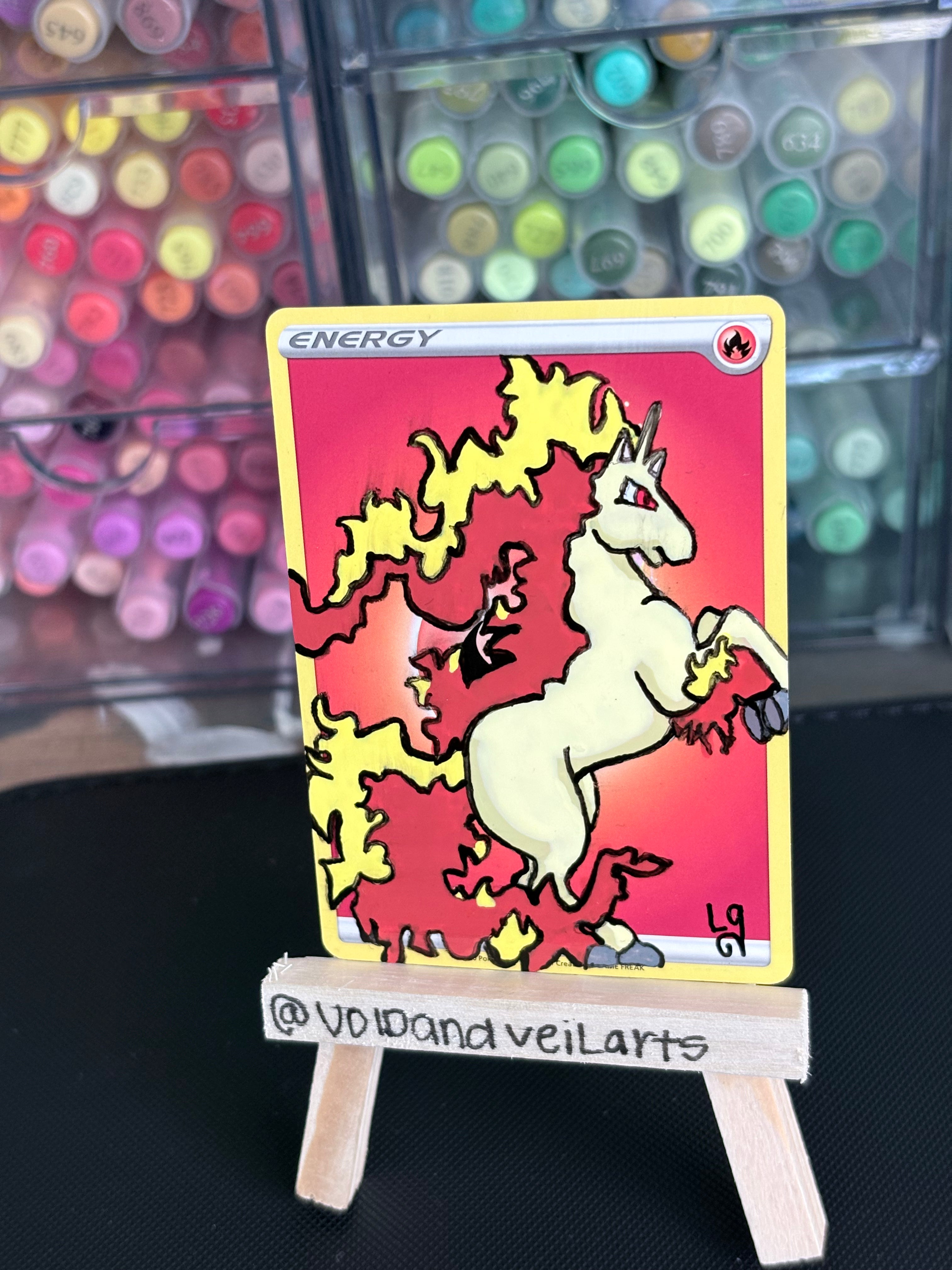 Rapidash Custom Hand-Painted Pokémon Energy Card Art