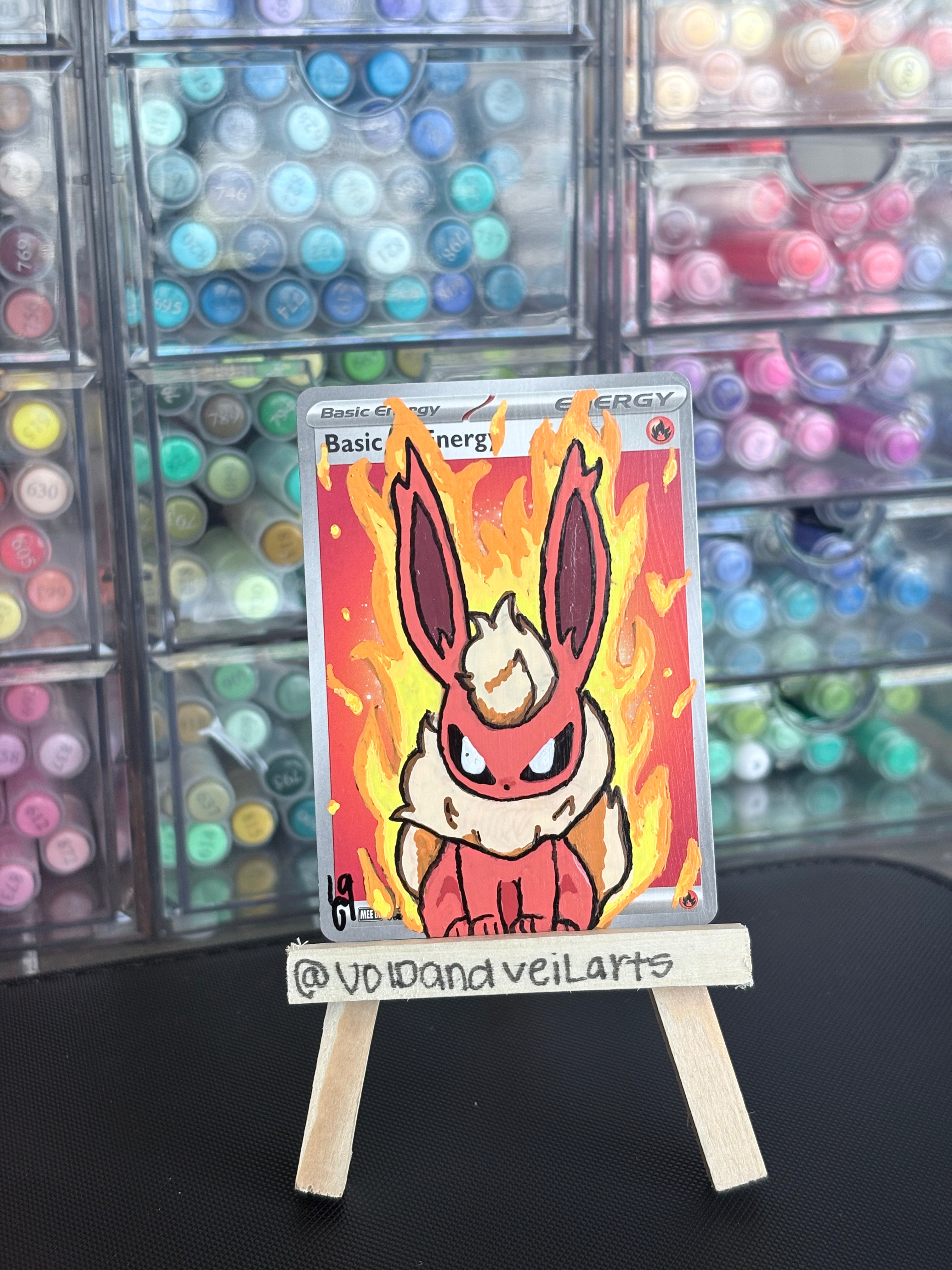 Flareon Custom Hand-Painted Pokémon Energy Card Art